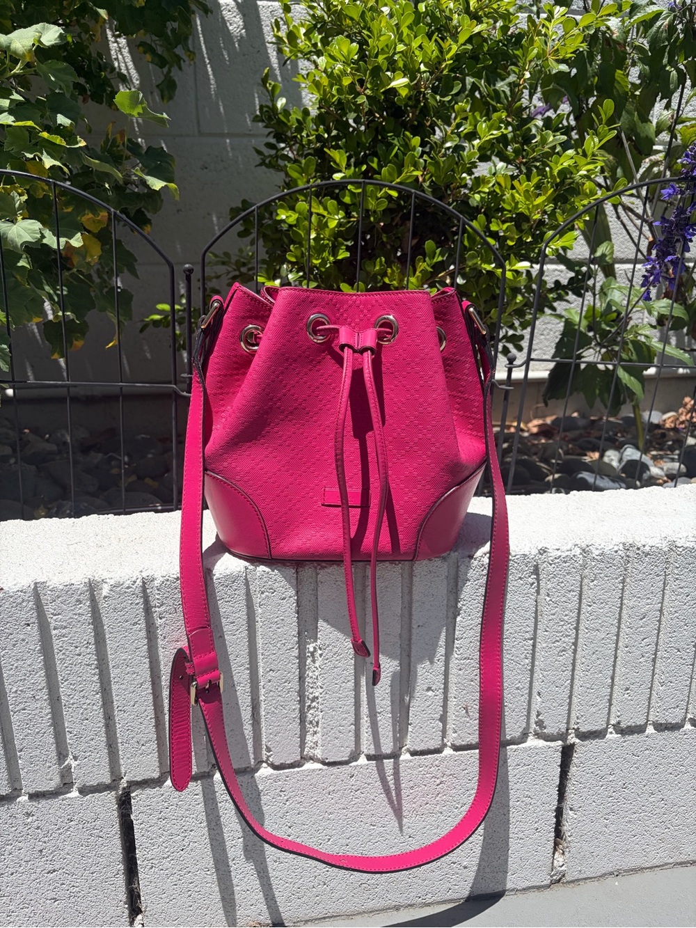 Gucci Bright Diamante Bucket Bag in Pink.